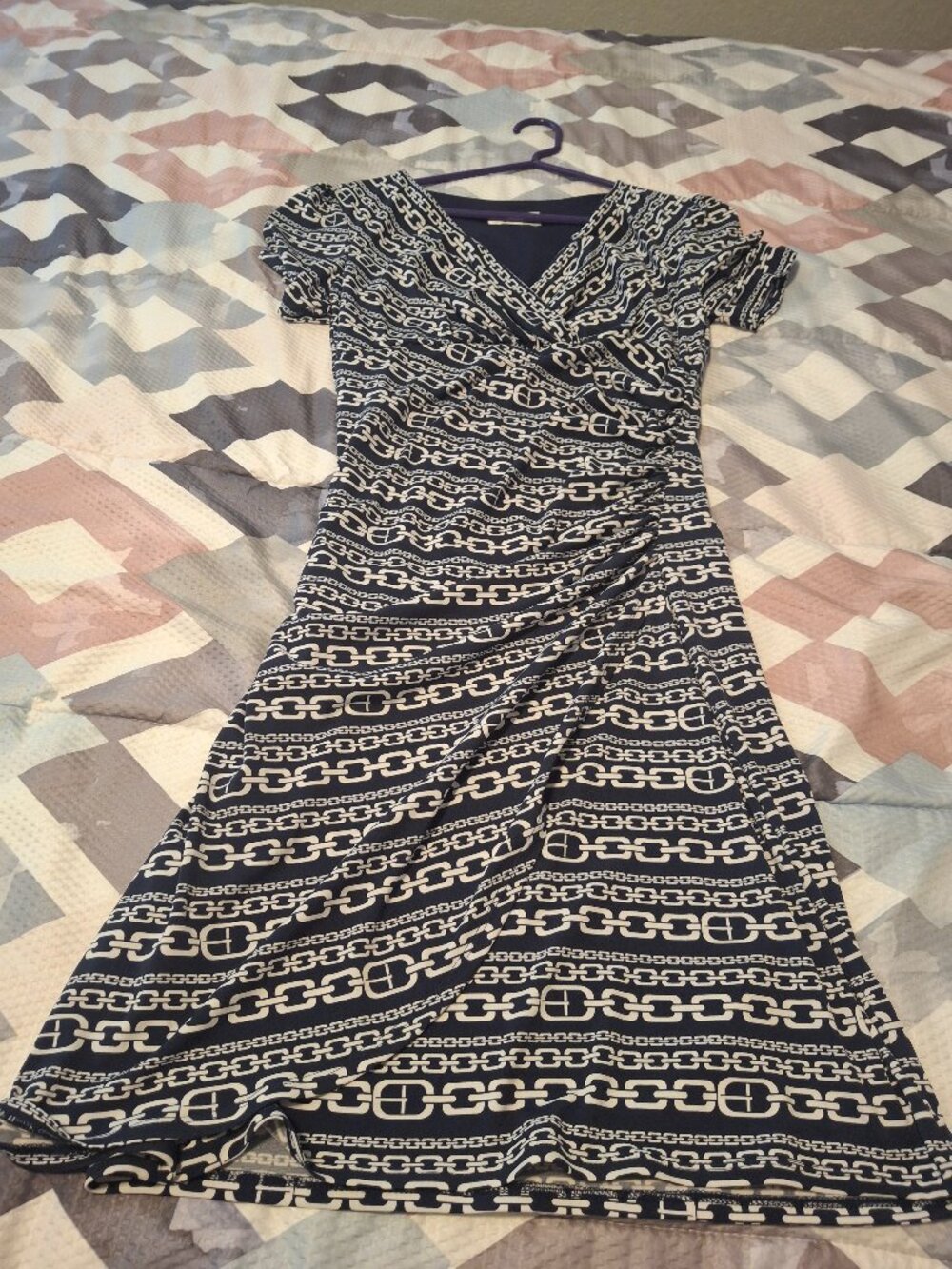 Kasper, size 8, dark blue and white dress
